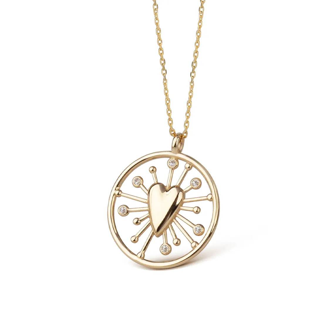 14K Gold Valentine Talisman Heart Necklace with diamonds
