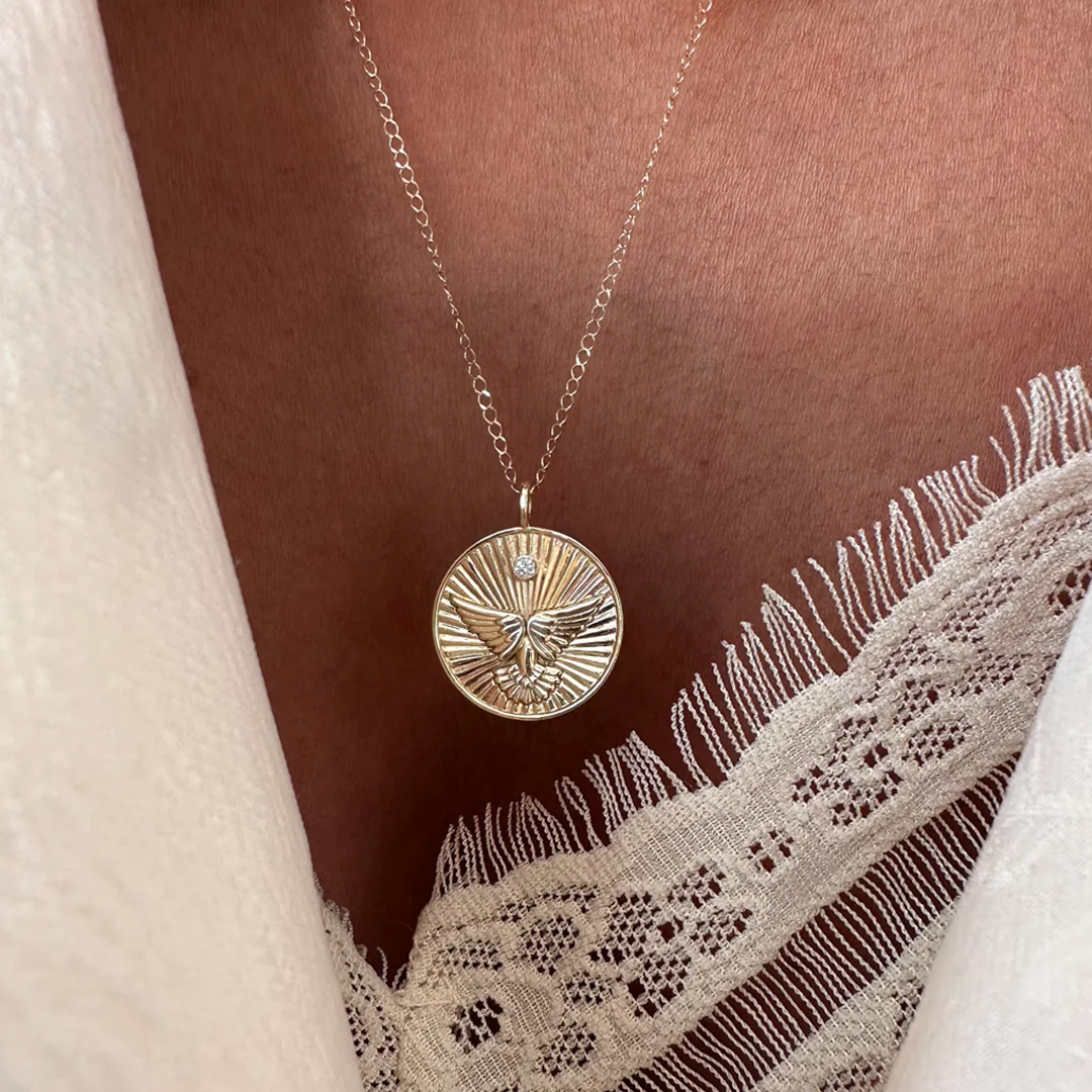14K Gold "Wings" Talisman Pendant 2025 Disc Necklace - Image 4