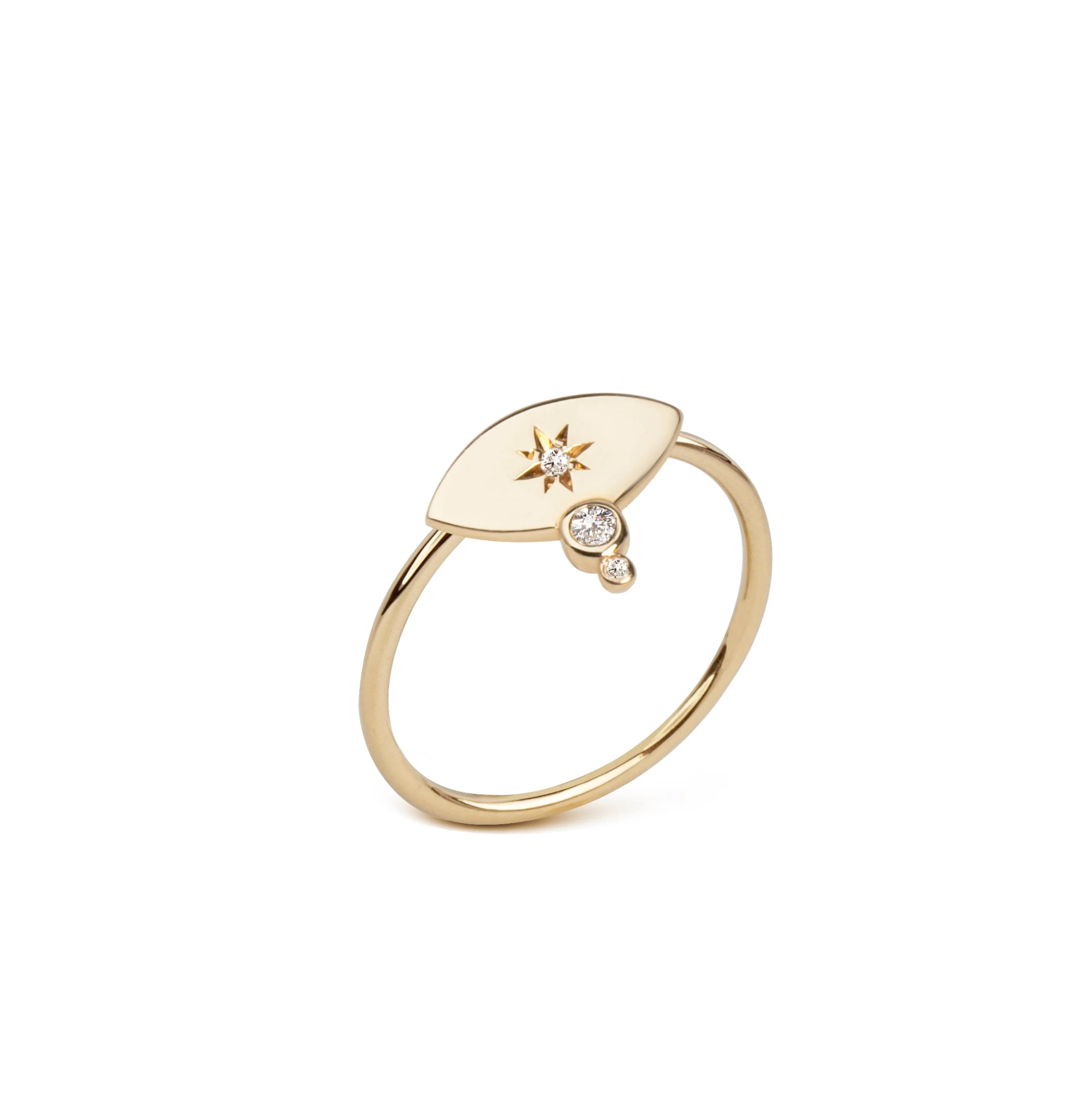 14K Small Navette-Shaped Diamond Star Ring