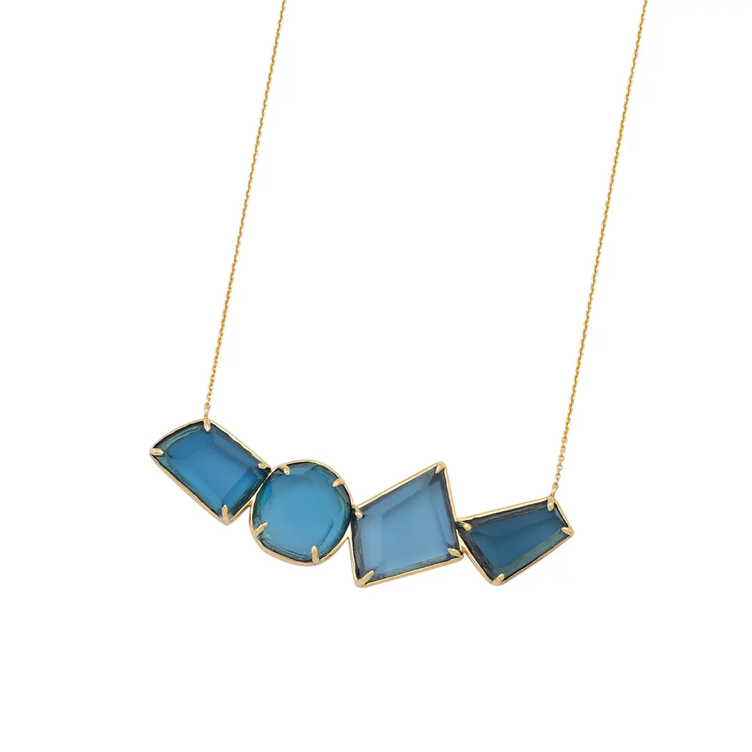 14K Gold Four Cycladic Blue Necklace - Image 3