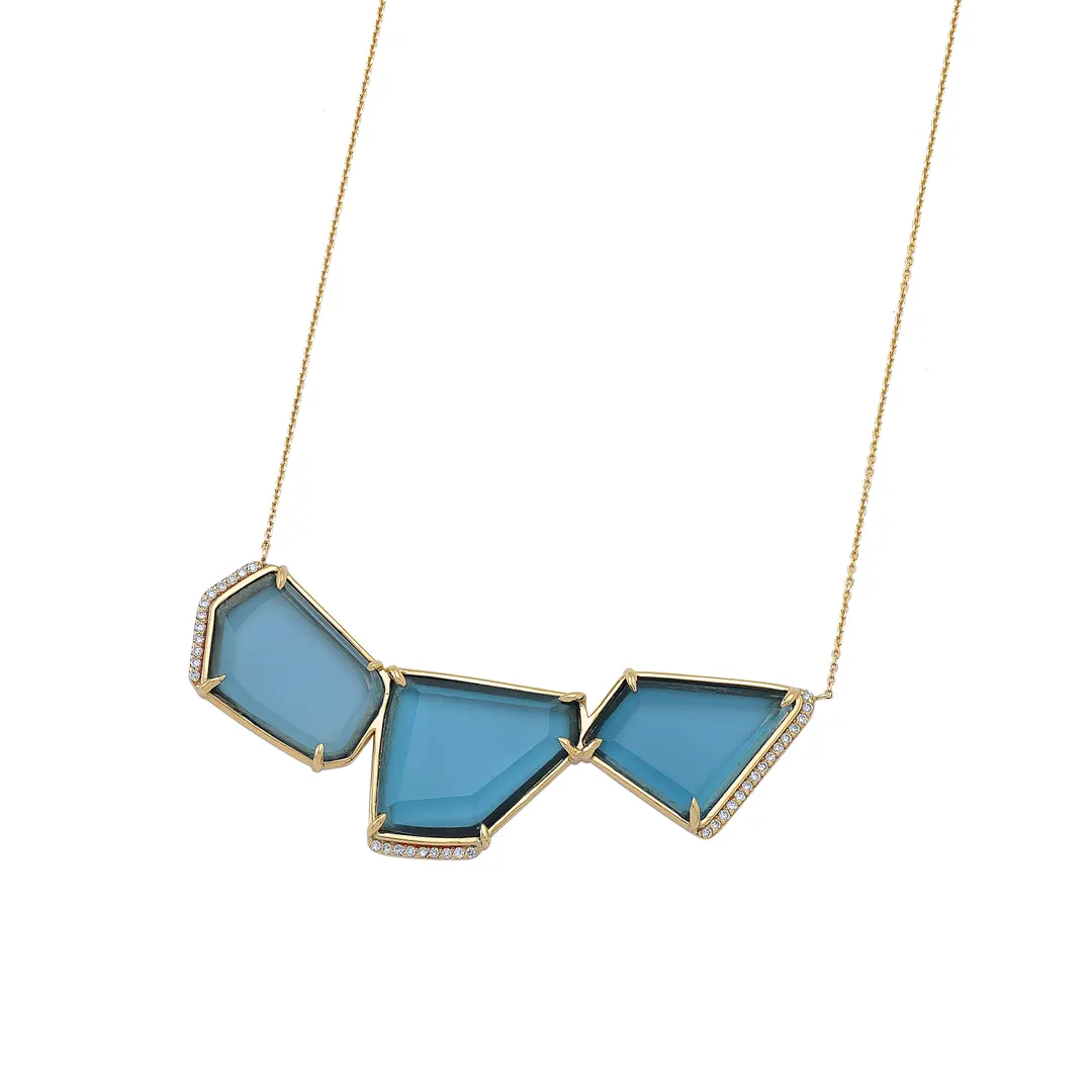 14K Gold Triple Cycladic Blue Necklace with Diamonds - Image 3