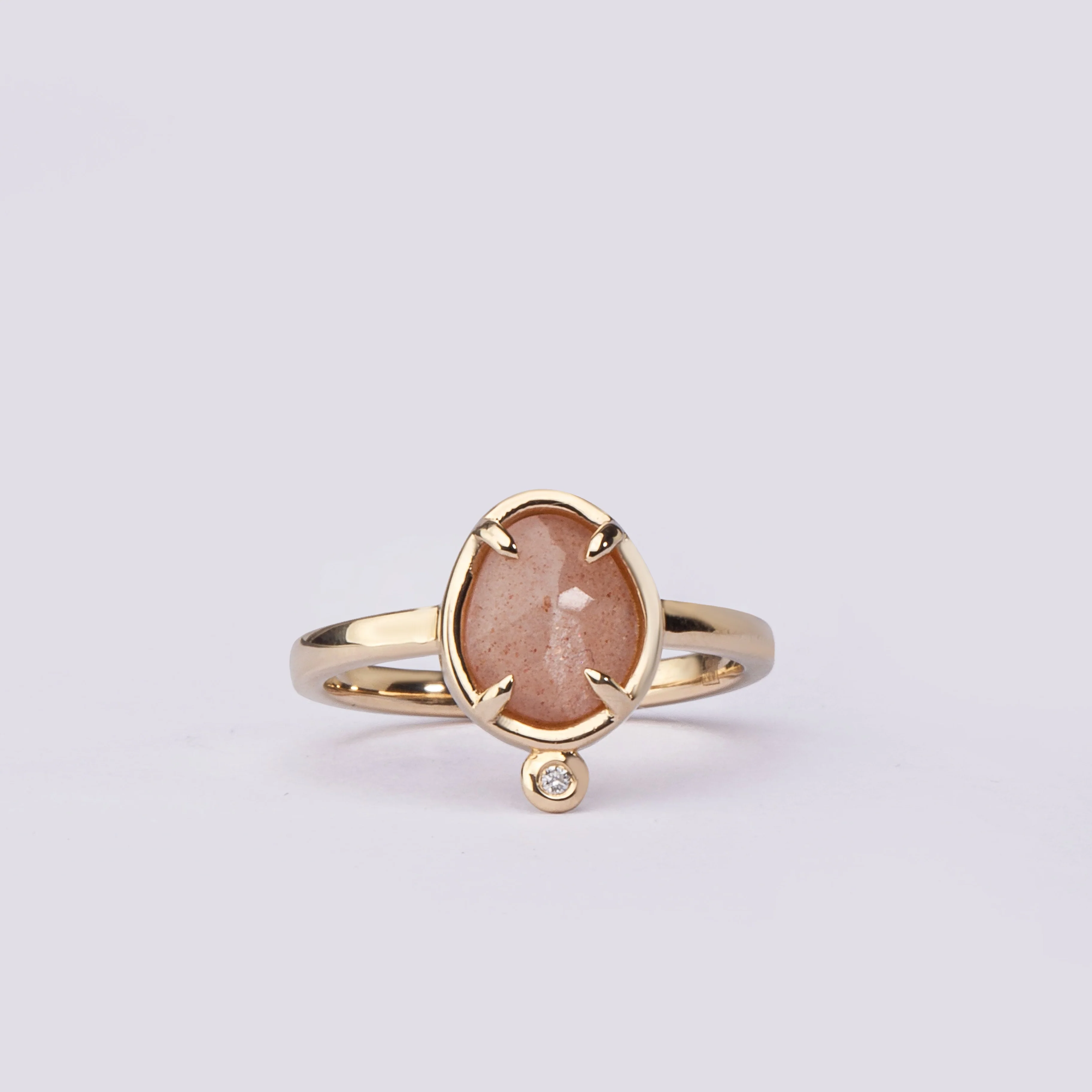Celestial Song–  14K Gold Ring with Moonstone & Diamond - Image 3