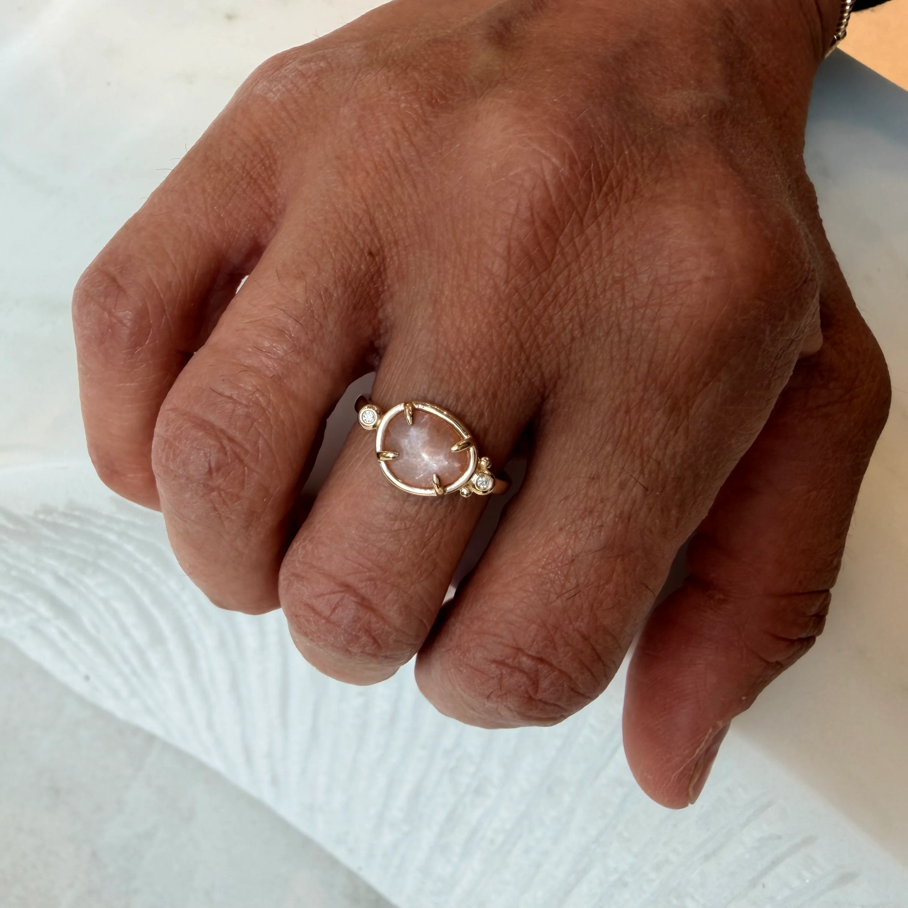 Soft Eclipse– 14K Gold Ring with Moonstone & Diamonds - Image 4