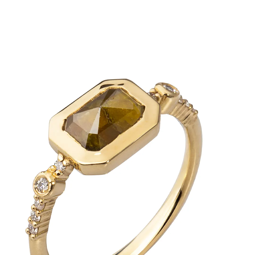 18K Gold Rectangular Rosecut Diamond Ring - Image 2