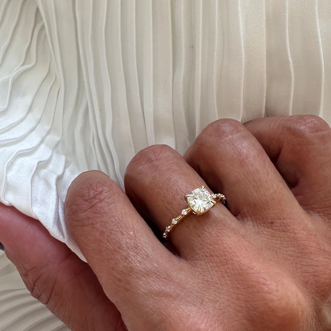 18K Yellow Gold Cushion LAB Diamond Ring with Diamonds - Image 3