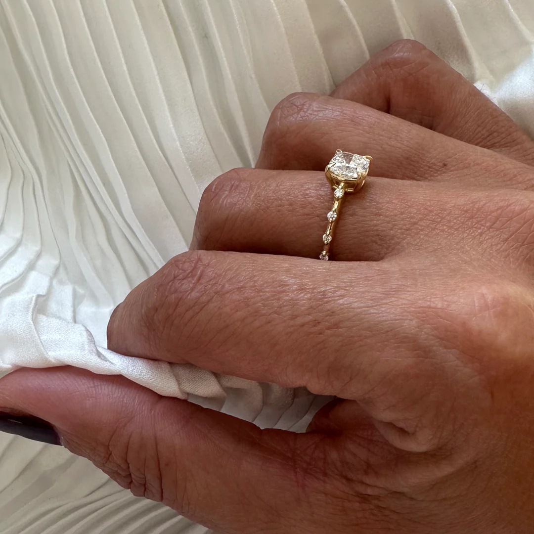 18K Yellow Gold Cushion LAB Diamond Ring with Diamonds - Image 4