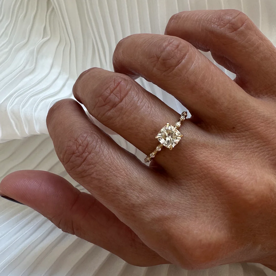 18K Yellow Gold Cushion LAB Diamond Ring with Diamonds - Image 5
