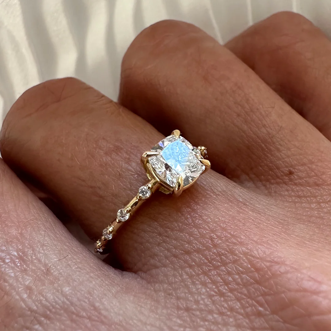 18K Yellow Gold Cushion LAB Diamond Ring with Diamonds - Image 6