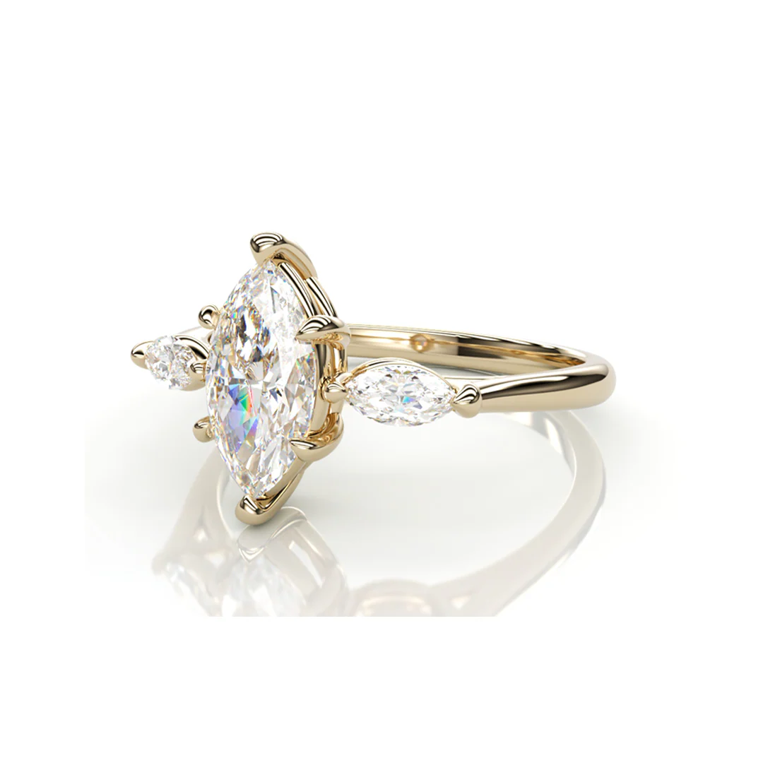 18K Yellow Gold Marquise LAB Diamond Ring with 1 Diamond on each side - Image 2