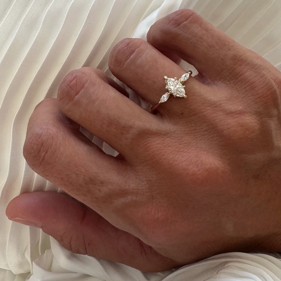 18K Yellow Gold Marquise LAB Diamond Ring with 1 Diamond on each side - Image 6