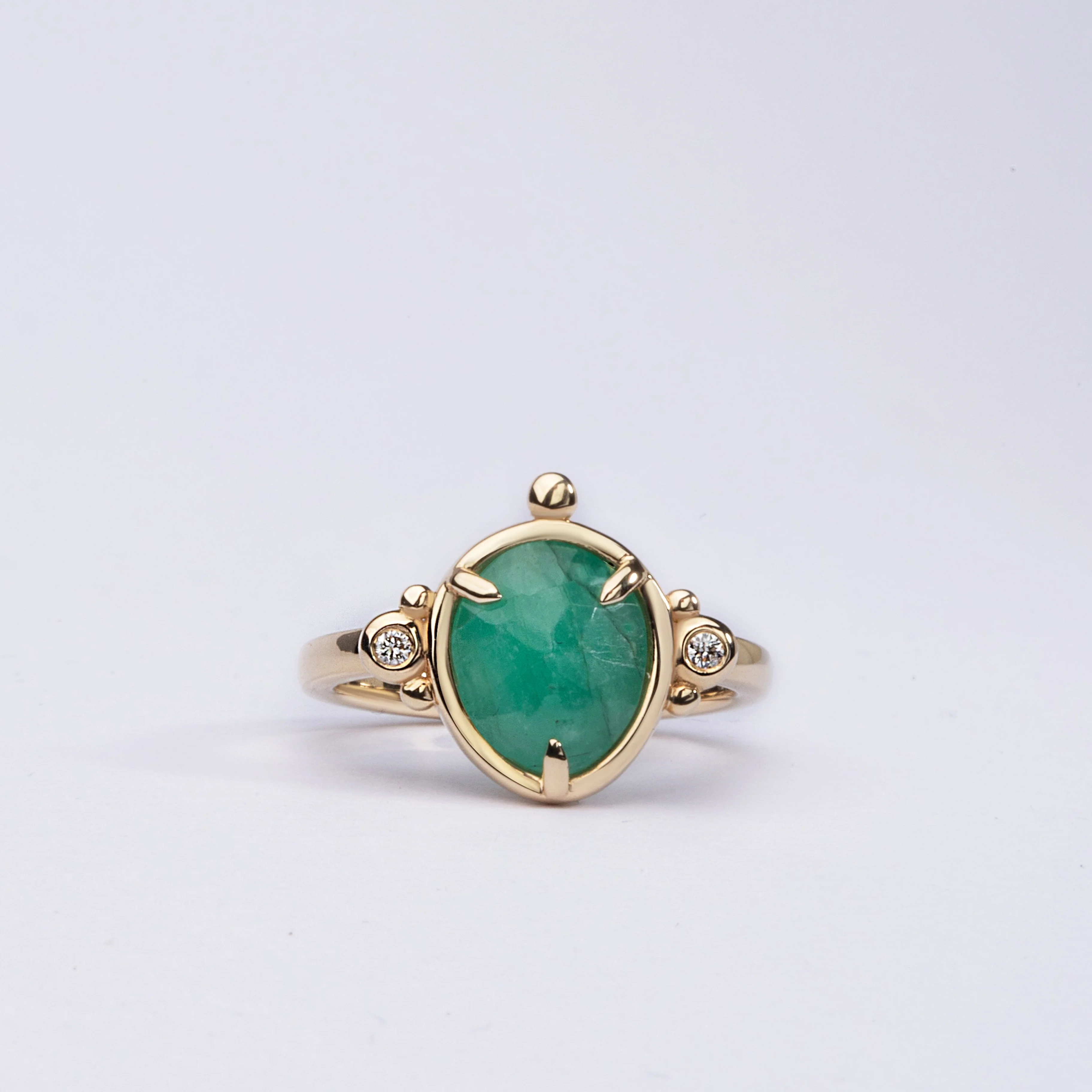 Spring Bloom – 14K Gold Ring with Emerald & Diamonds - Image 3