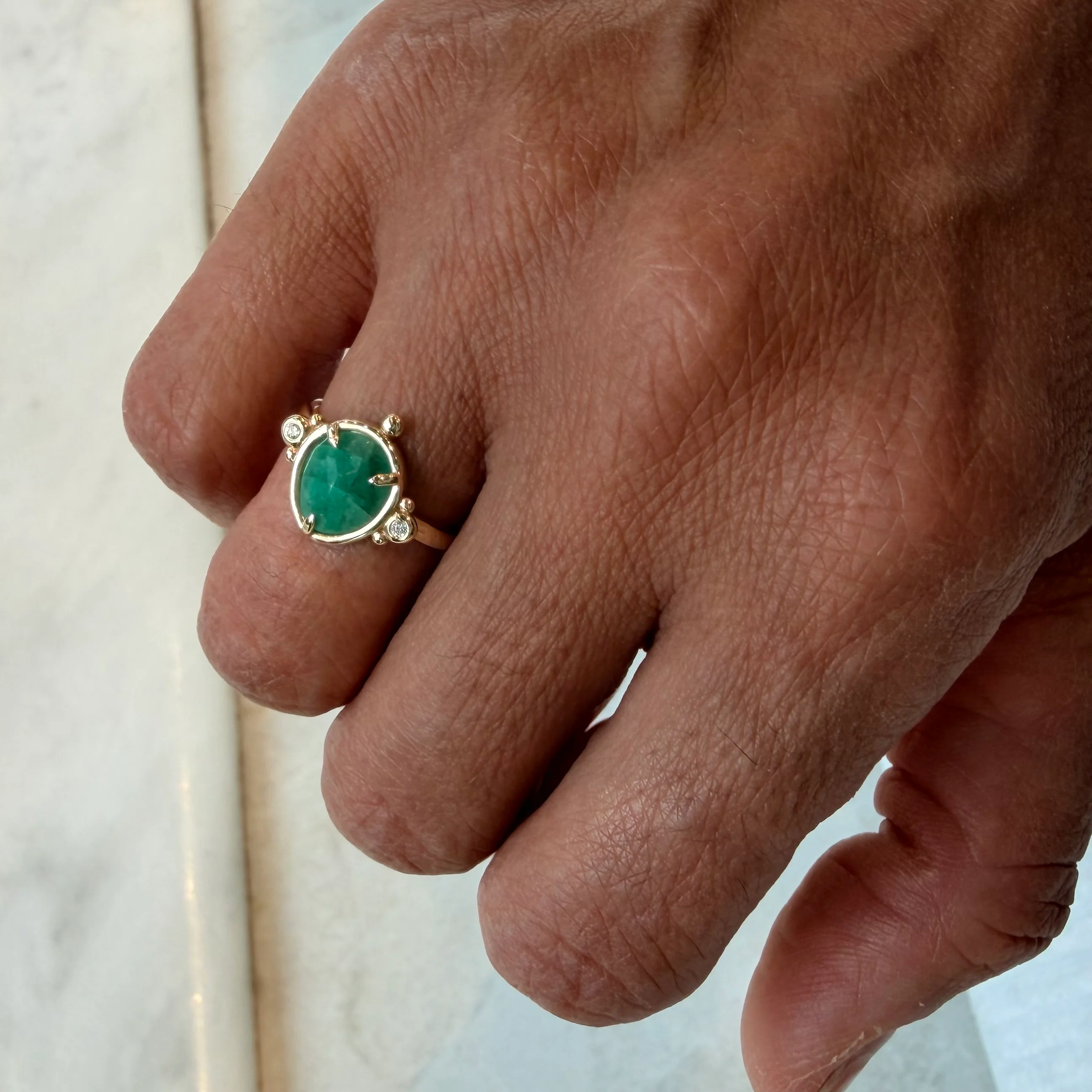 Spring Bloom – 14K Gold Ring with Emerald & Diamonds - Image 5