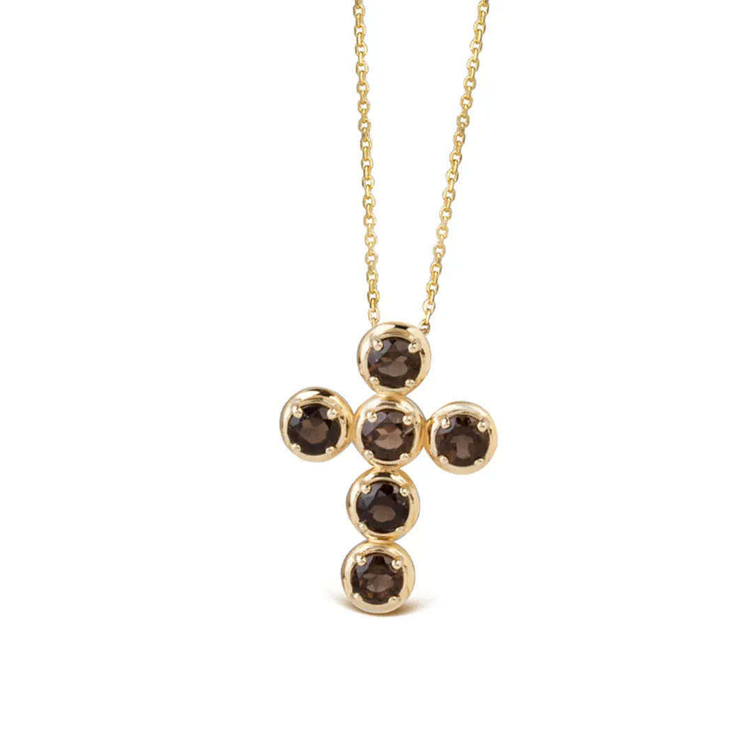 Circle Gold Cross with 6 Smoked Topaz - Image 2