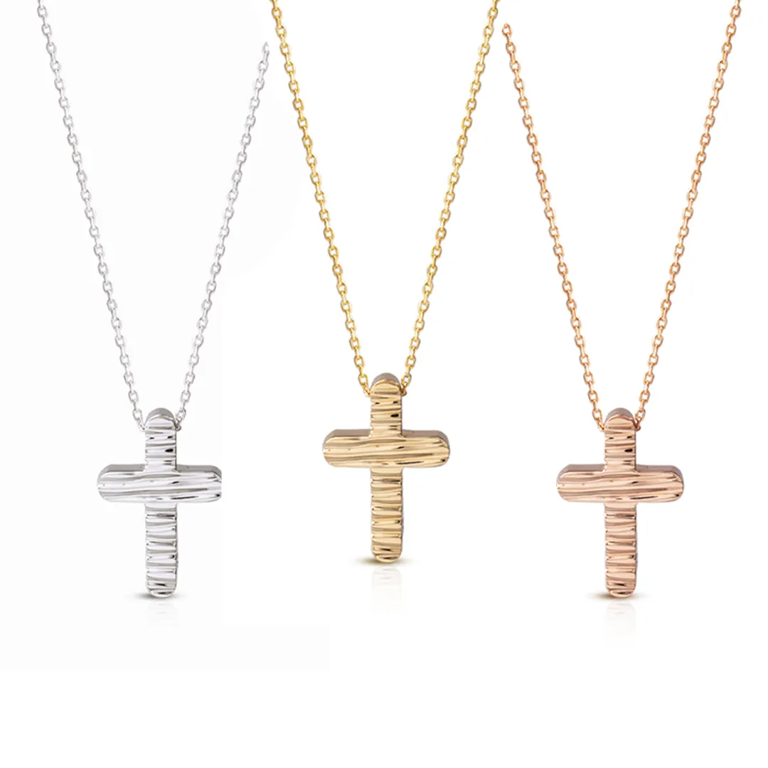 Curved Edges Hammered Gold Cross Pendant - Image 2