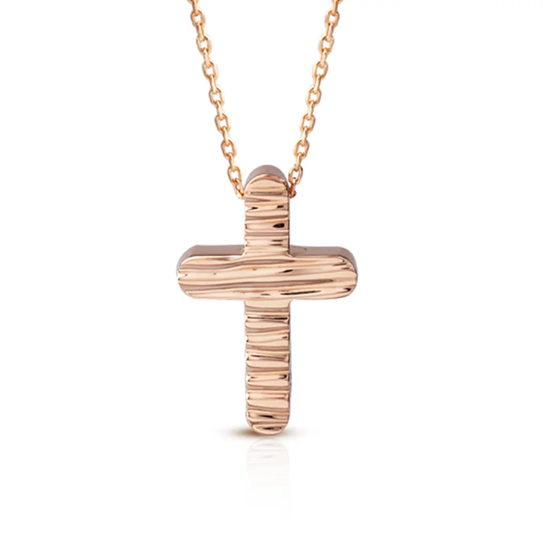 Curved Edges Hammered Gold Cross Pendant - Image 4