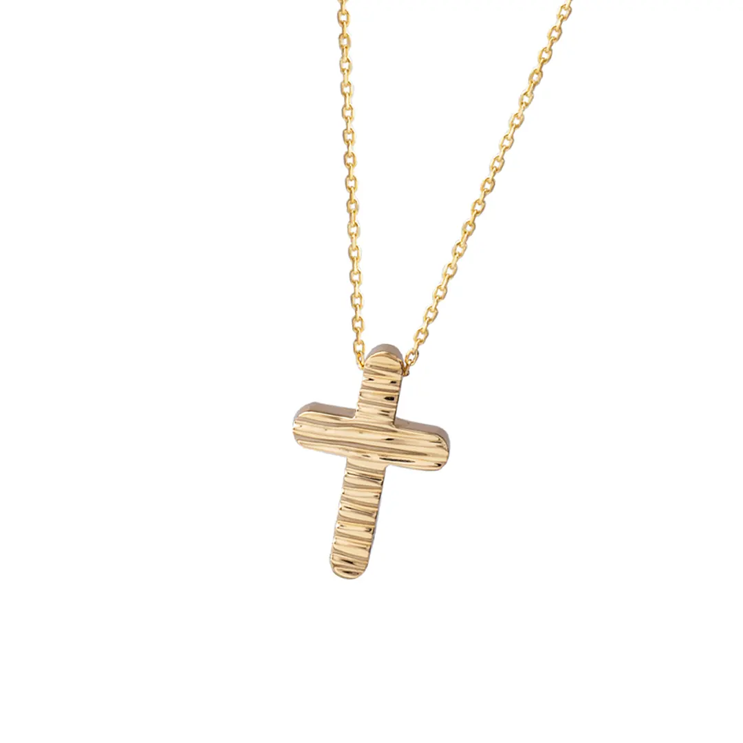 Curved Edges Hammered Gold Cross Pendant - Image 6