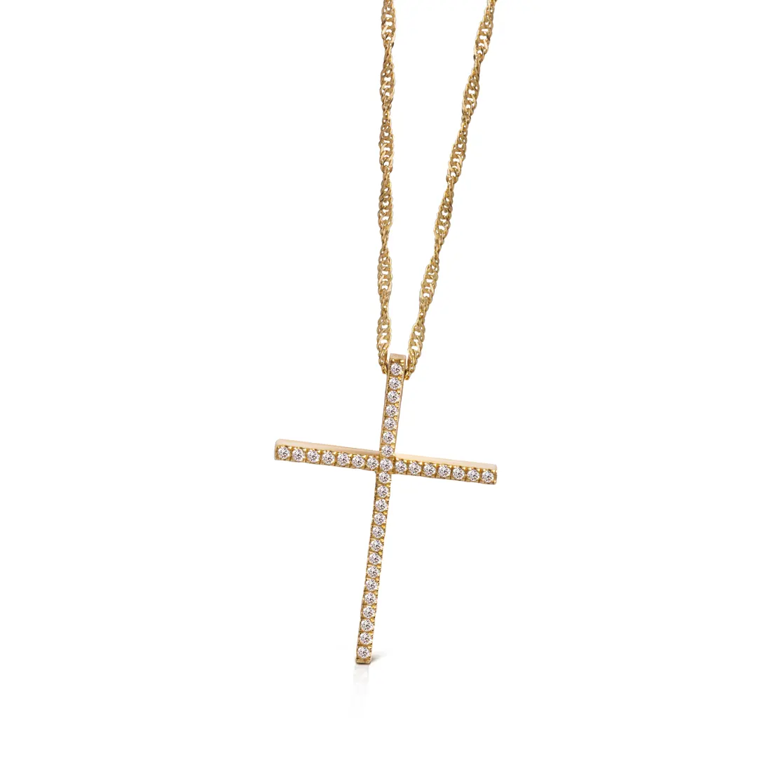 Diamond Gold Cross Pendant, Medium Size - Image 2