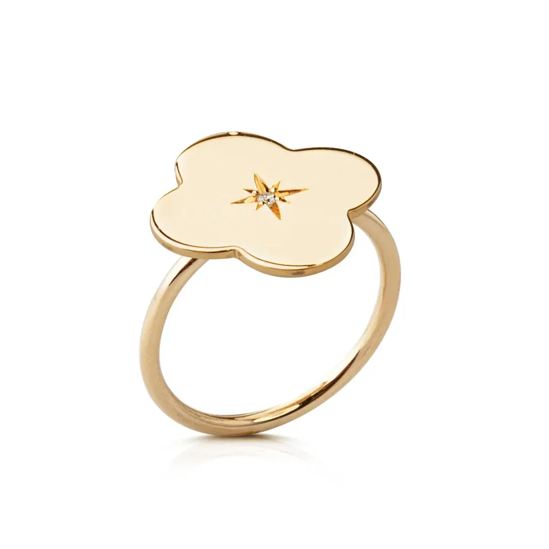 14K Gold Flower Diamond Star Ring