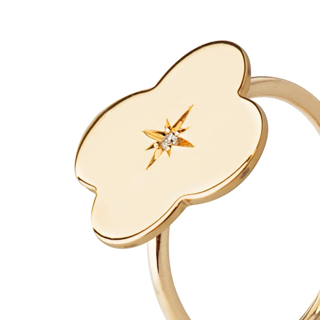 14K Gold Flower Diamond Star Ring - Image 2