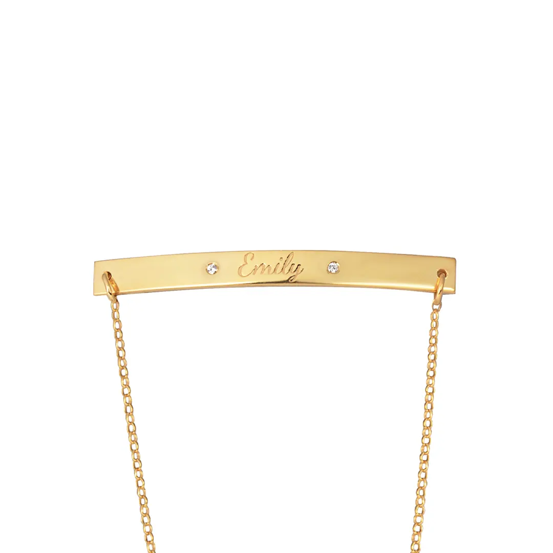 14K Gold Personalized Thick Bar Bracelet with Diamonds - Image 2