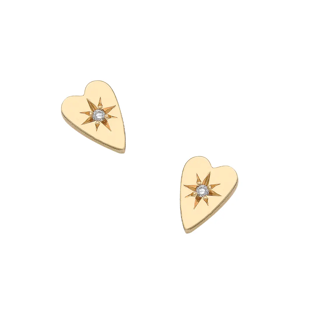 14K Gold Heart Diamond Star Earrings - Image 2