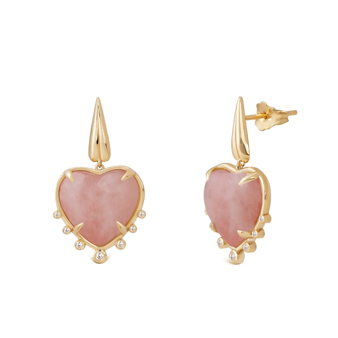 Heart Shaped Morganite 14K Gold Earrings with 7 Diamonds - Image 2
