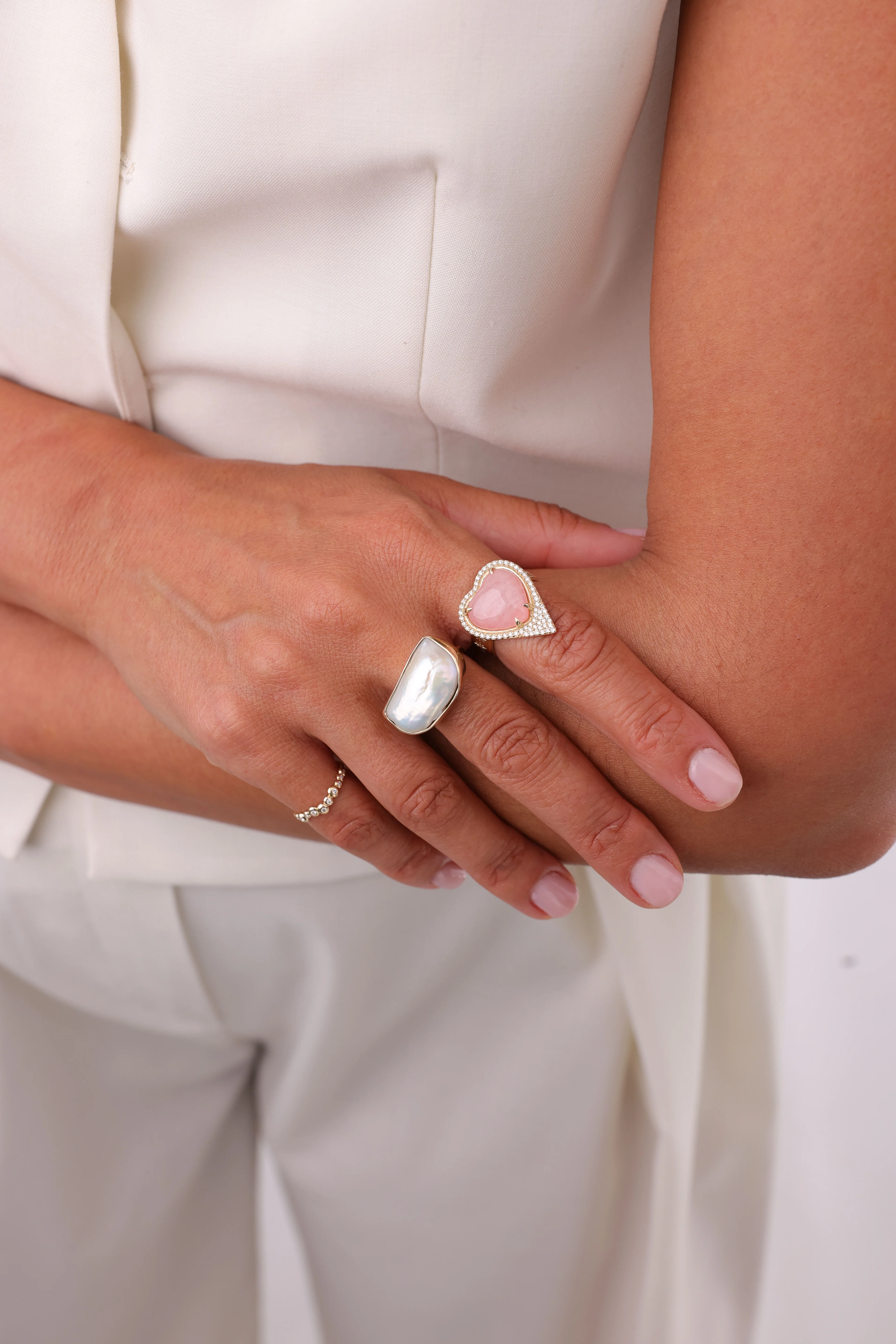 Morganite Heart Shaped, 14K Gold Thick Band Ring surrounded by Diamonds - Image 3