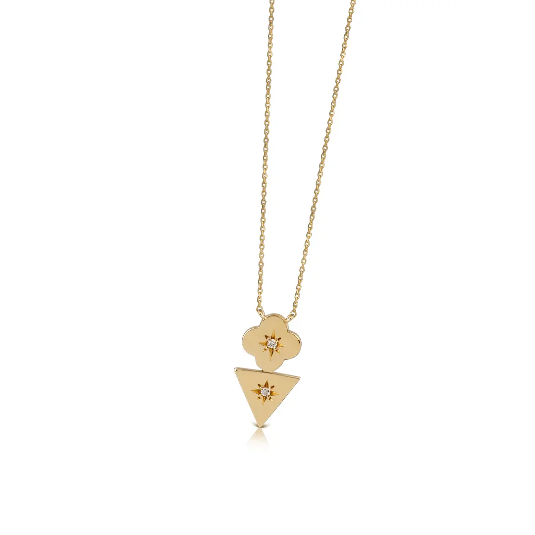 Flower and Triangle Diamond Star Necklace - Image 3