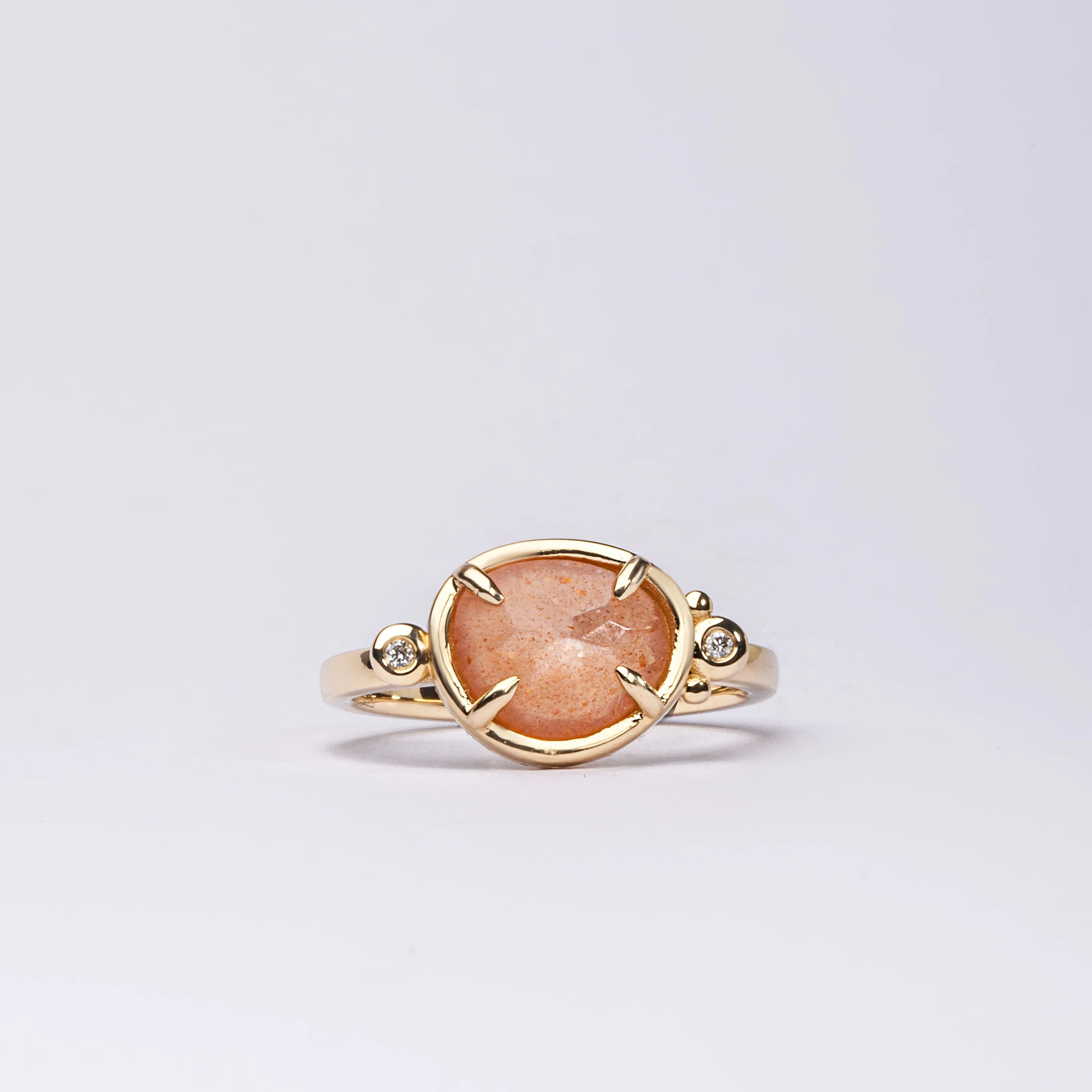 Soft Eclipse– 14K Gold Ring with Moonstone & Diamonds - Image 3