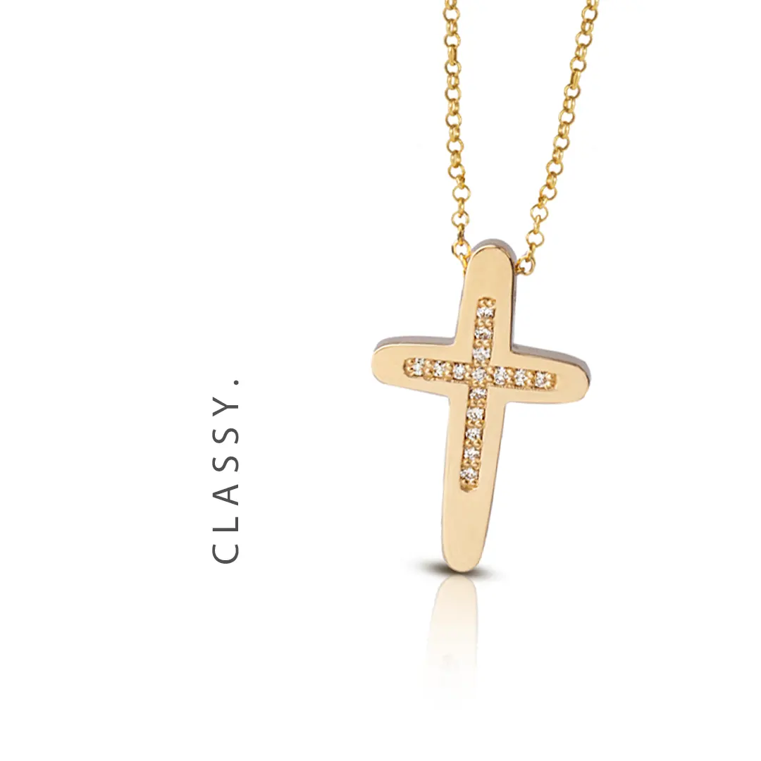 Pointed Edges Diamond Gold Cross, Medium size - Image 5
