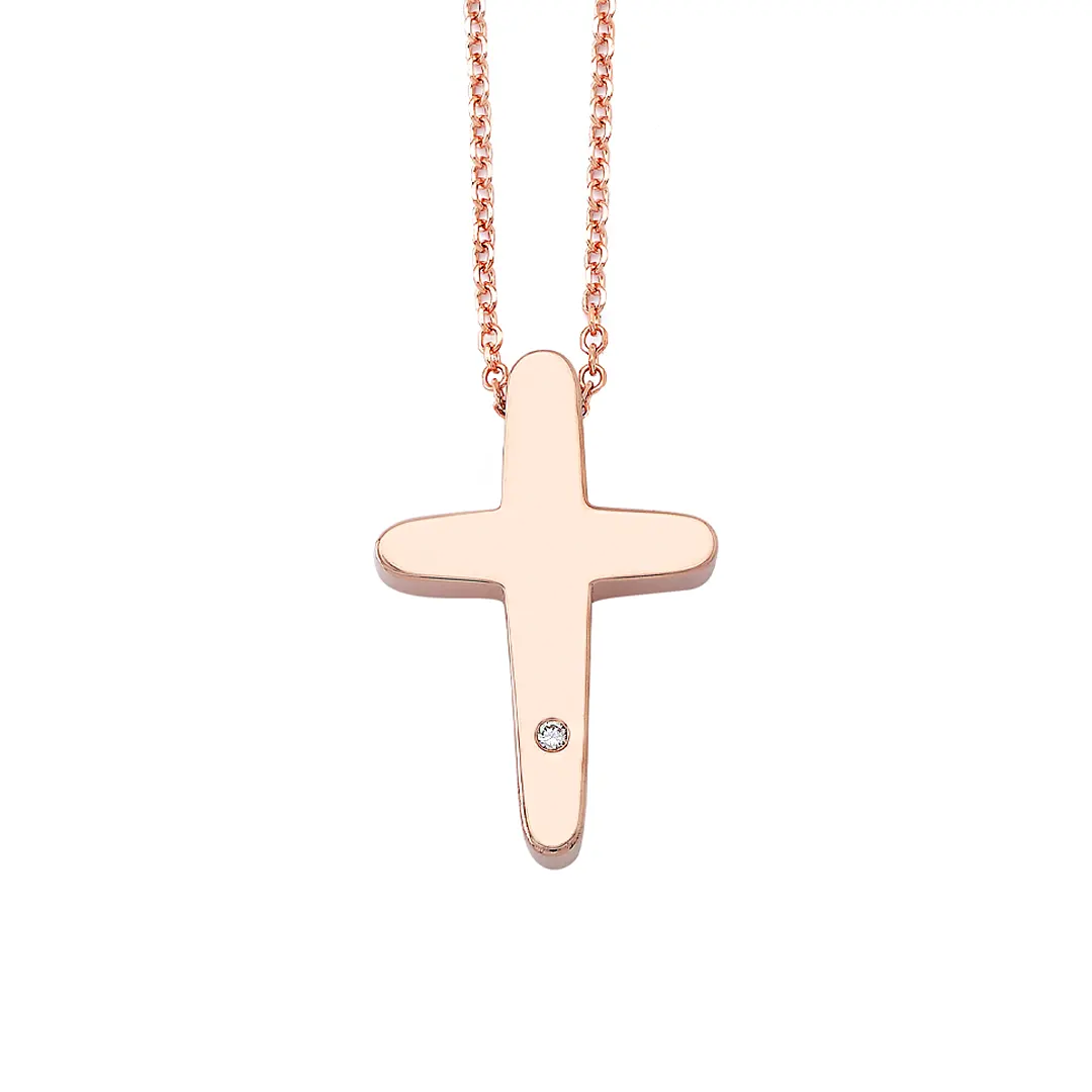 Pointed Edges Gold Cross Pendant with Diamond, Medium Size - Image 2