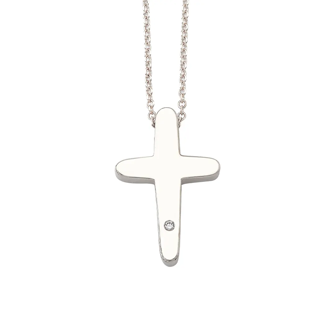 Pointed Edges Gold Cross Pendant with Diamond, Medium Size - Image 3