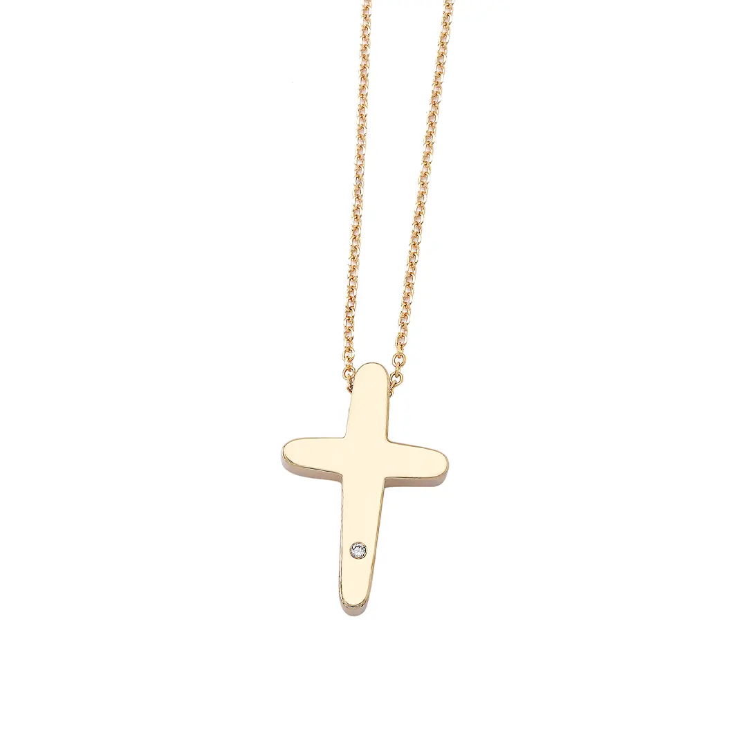 Pointed Edges Gold Cross Pendant with Diamond, Medium Size - Image 4