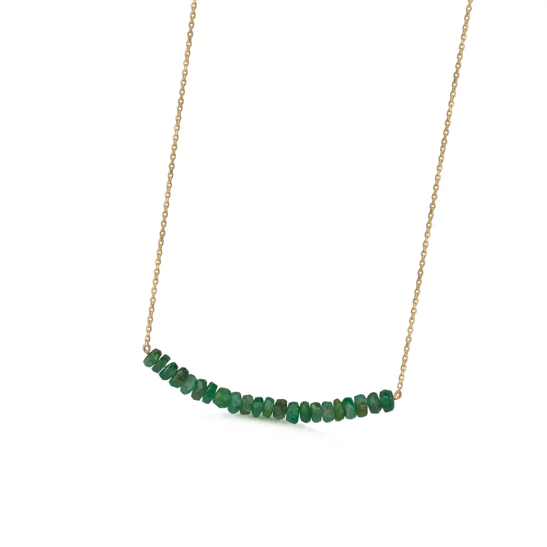 14K Gold Rough Emerald Inline Necklace - Image 3