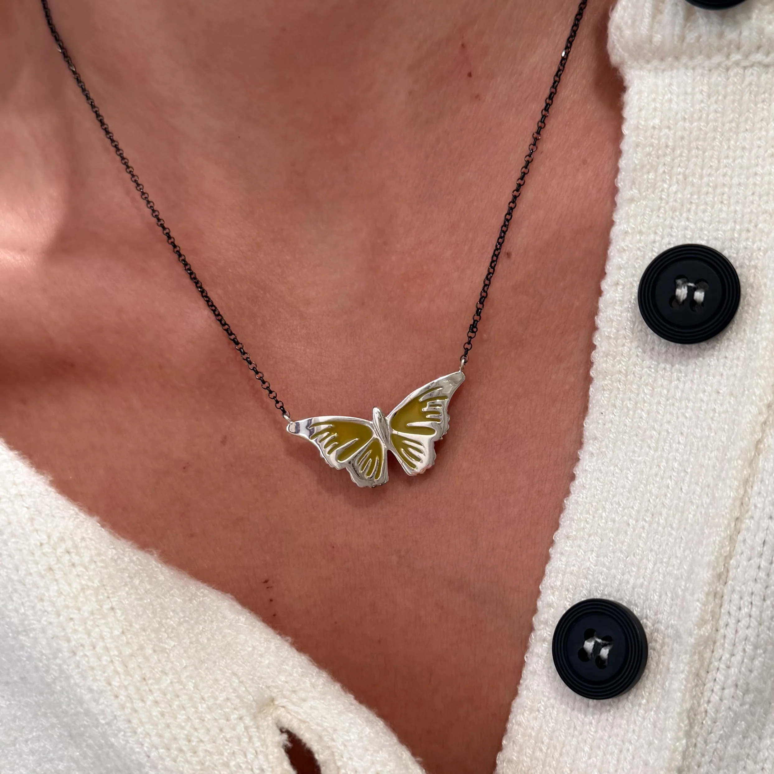 Silver Butterfly Necklace with enamel details - Image 4