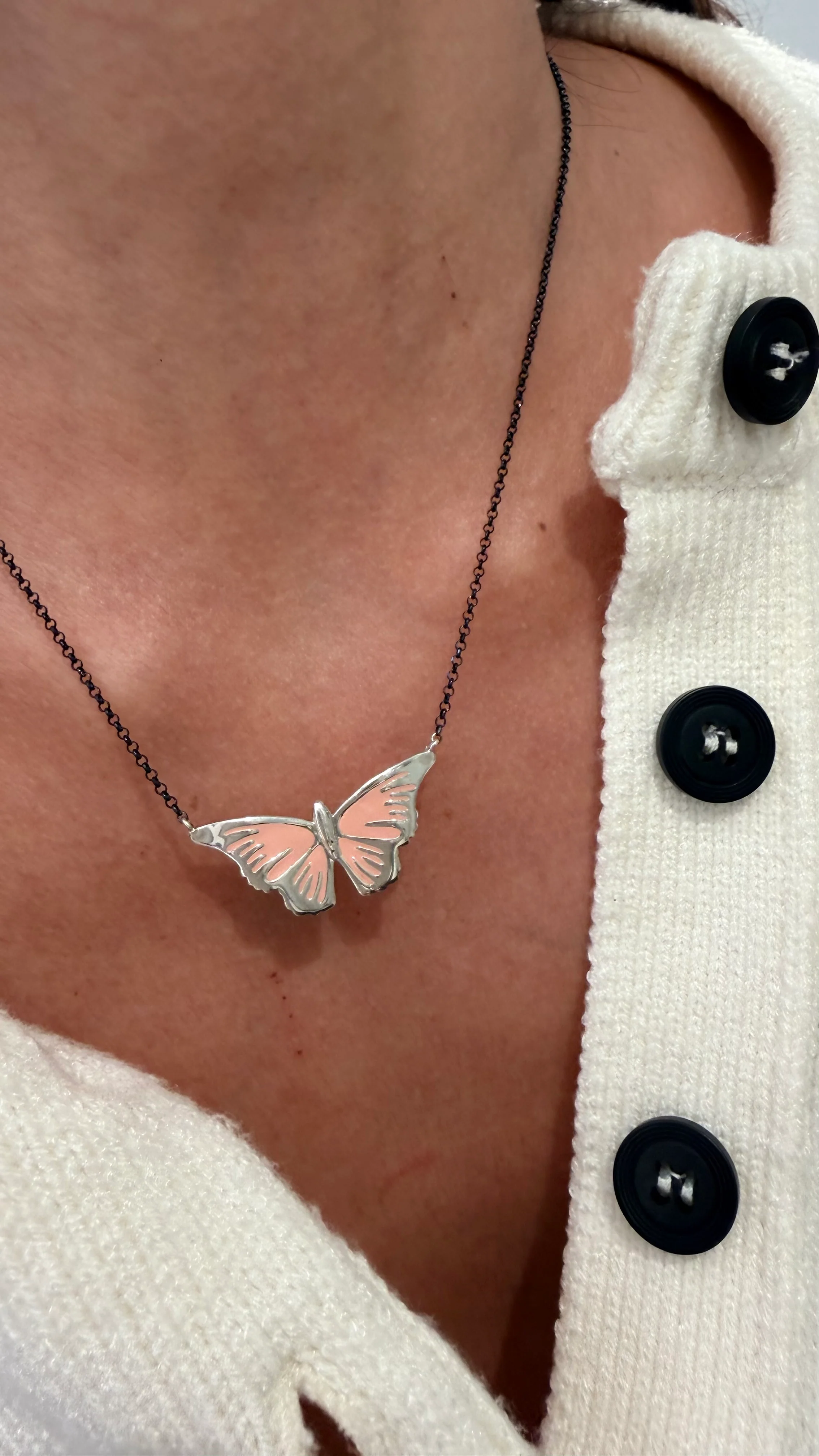 Silver Butterfly Necklace with enamel details - Image 6