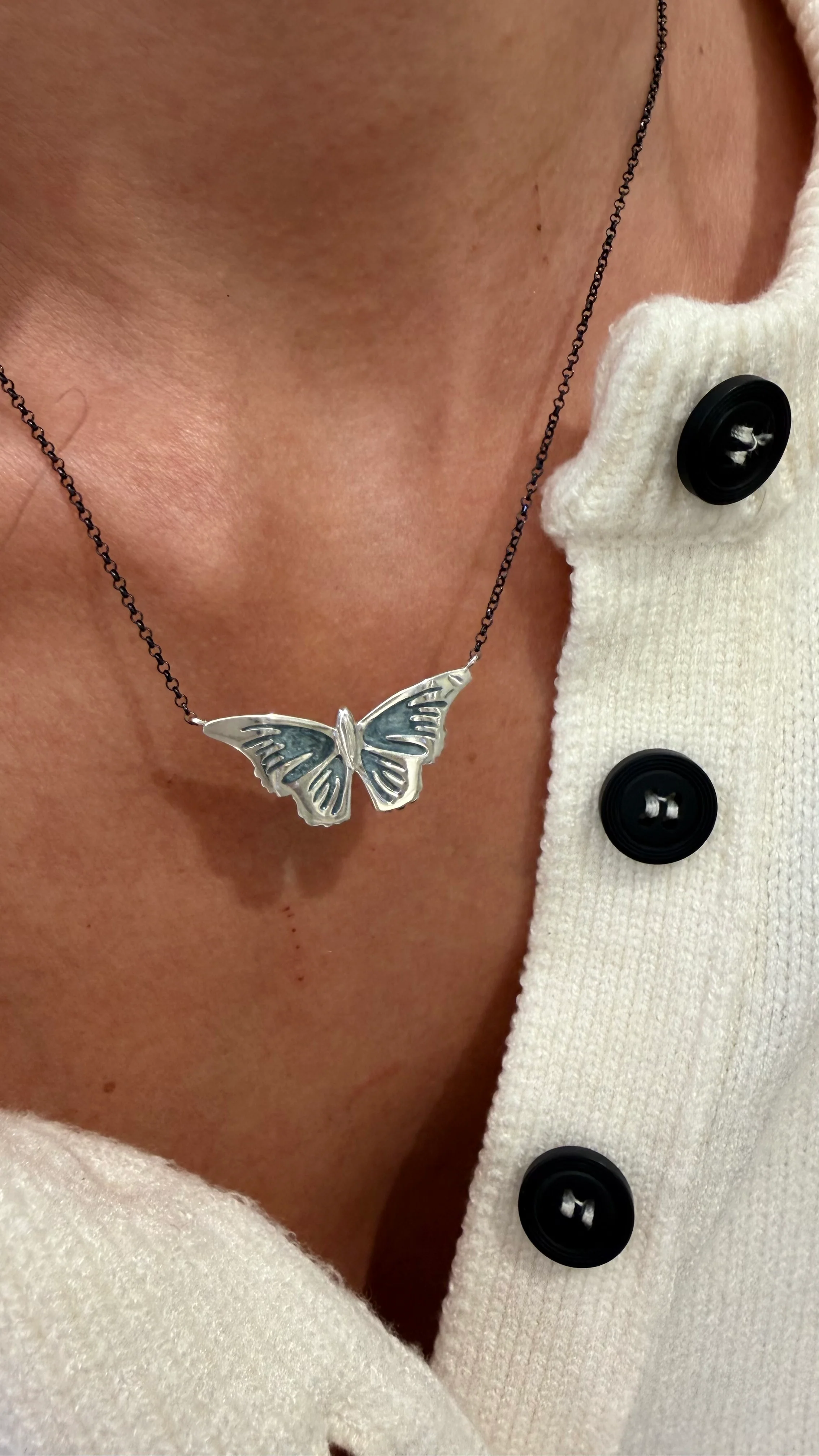 Silver Butterfly Necklace with enamel details - Image 7