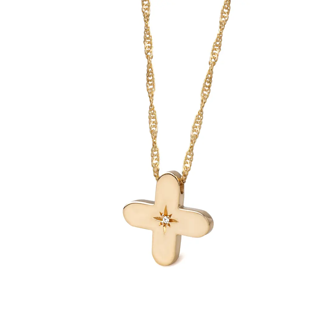 Squared Curved Edges Gold Diamond Star Cross Pendant - Image 3