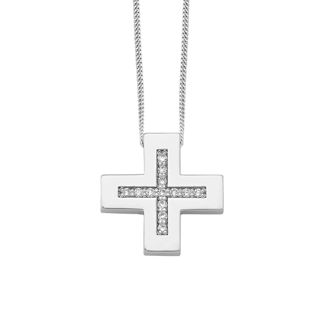 Squared Diamond Gold Cross Pendant - Image 3