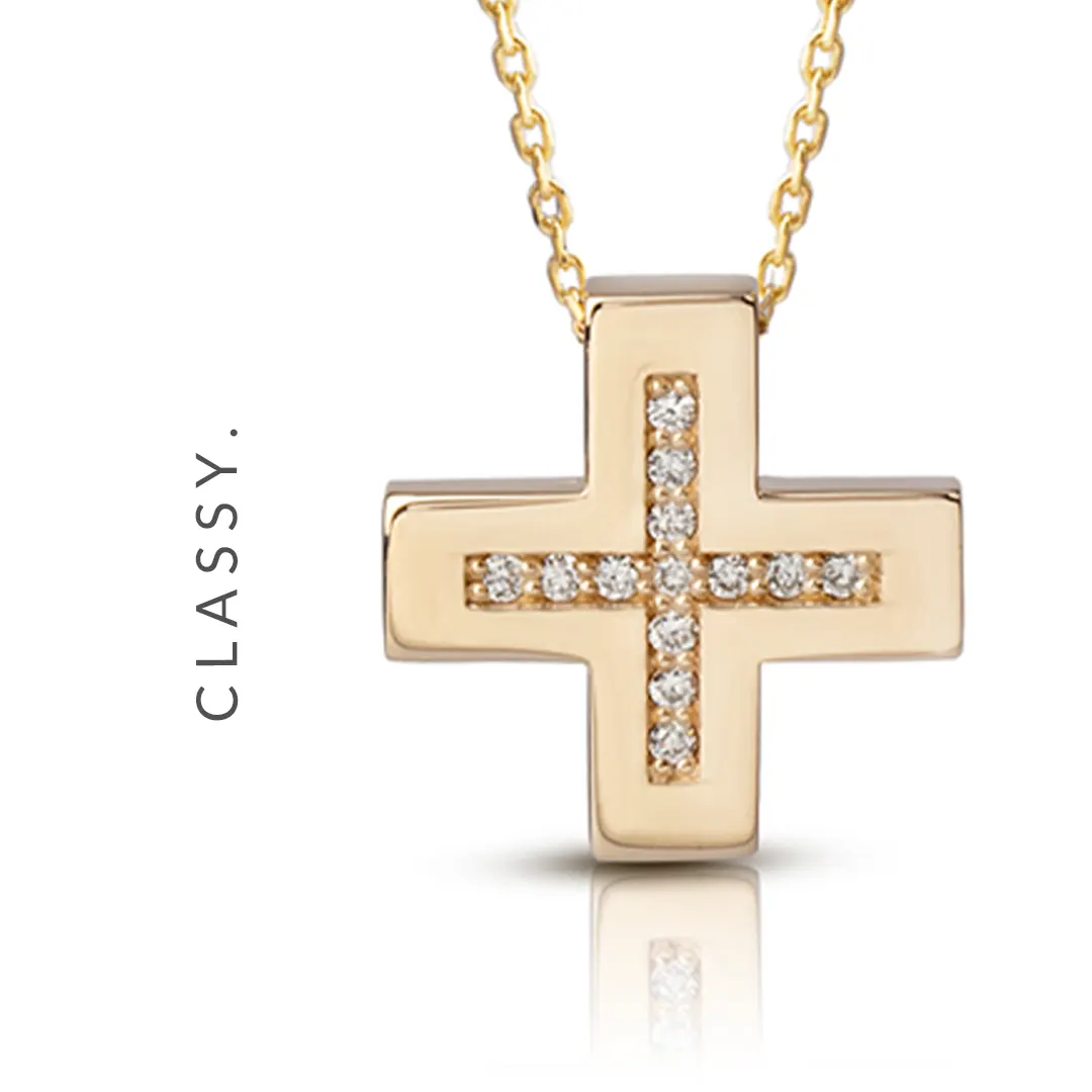 Squared Diamond Gold Cross Pendant - Image 5