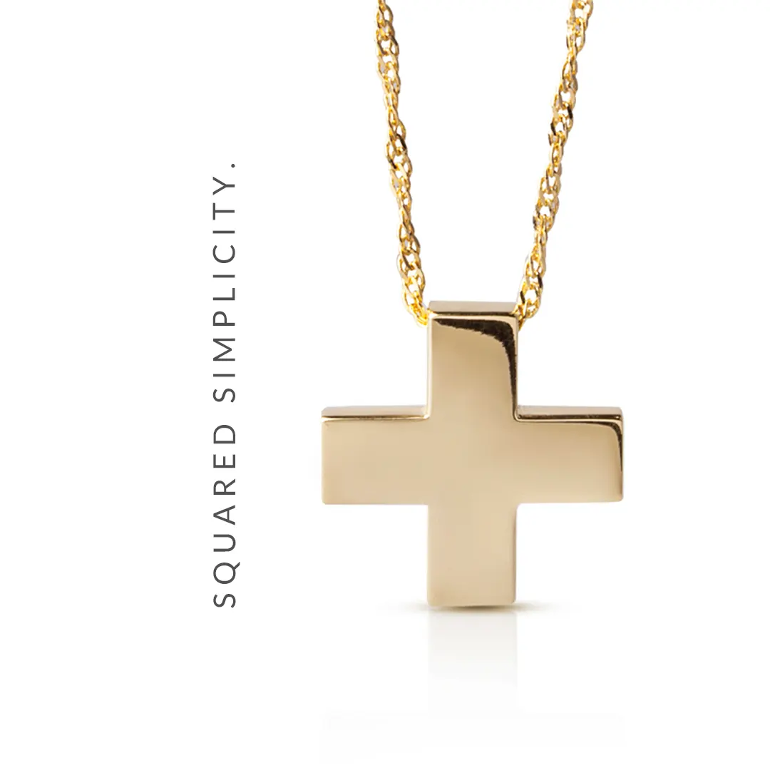Thick Squared Gold Cross Pendant - Image 6