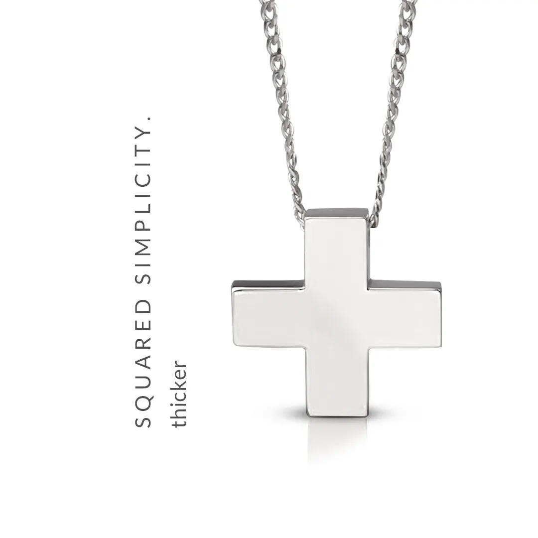 Thick Squared Gold Cross Pendant - Image 7