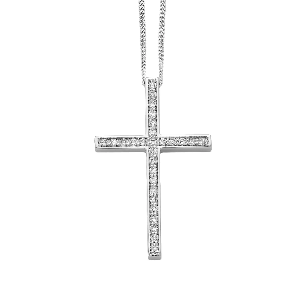 Thin Diamond Gold Cross Pendant - Image 2