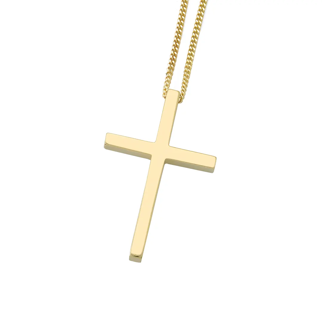 Thin Gold Cross Pendant with Freshwater Pearl - Image 4