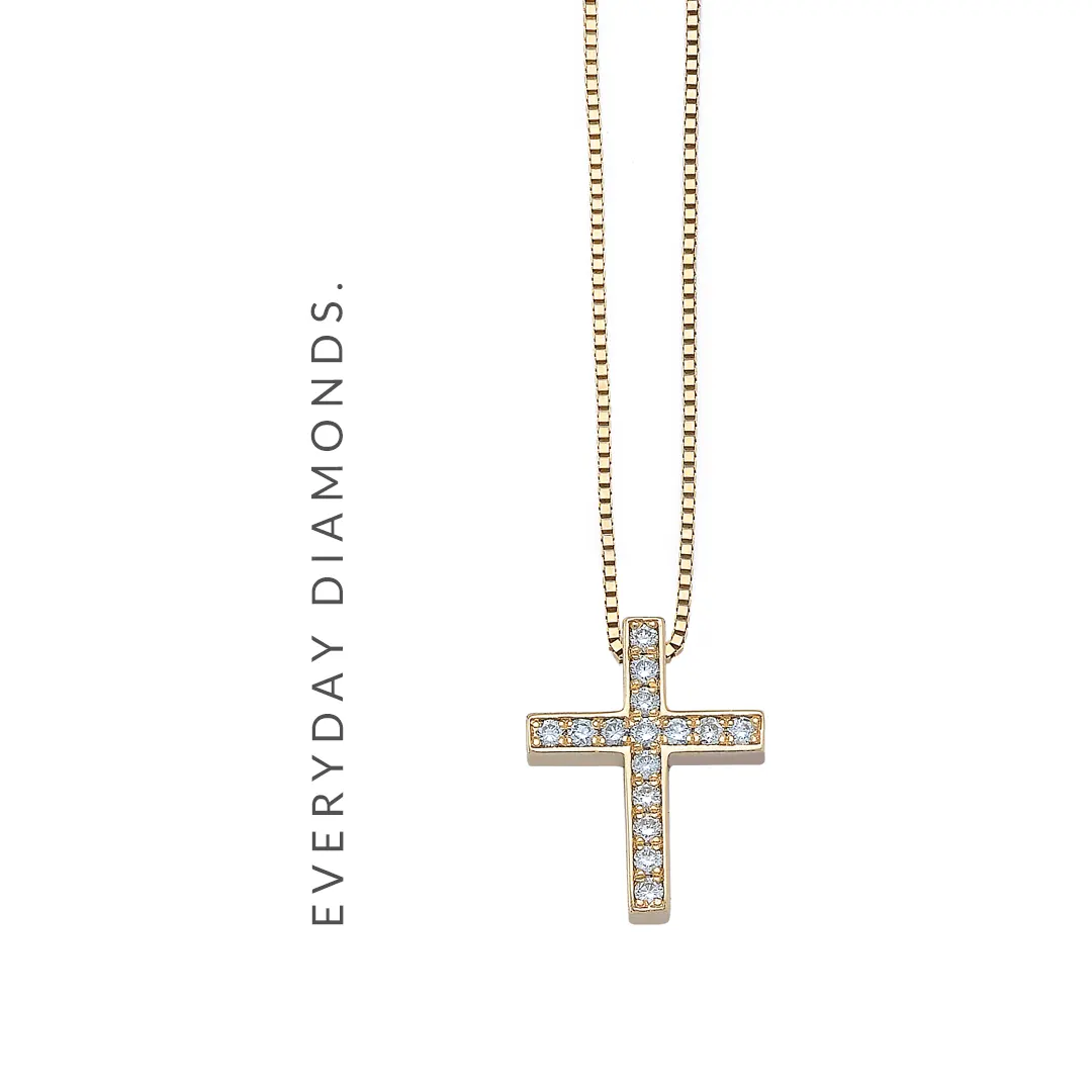 Tiny Diamond Gold Cross Pendant - Image 3