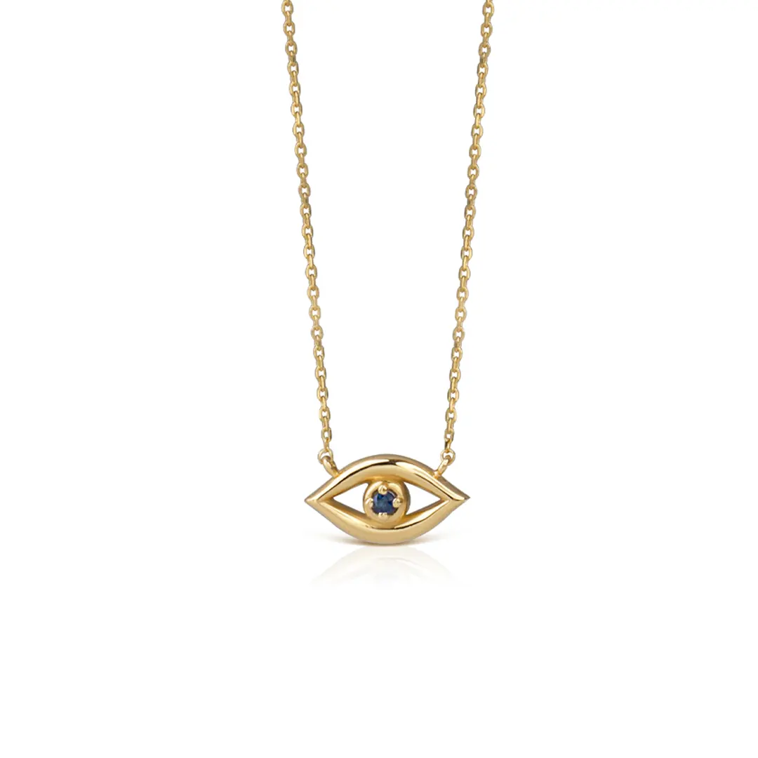 14K Gold Tiny Talisman Necklace with Sapphire
