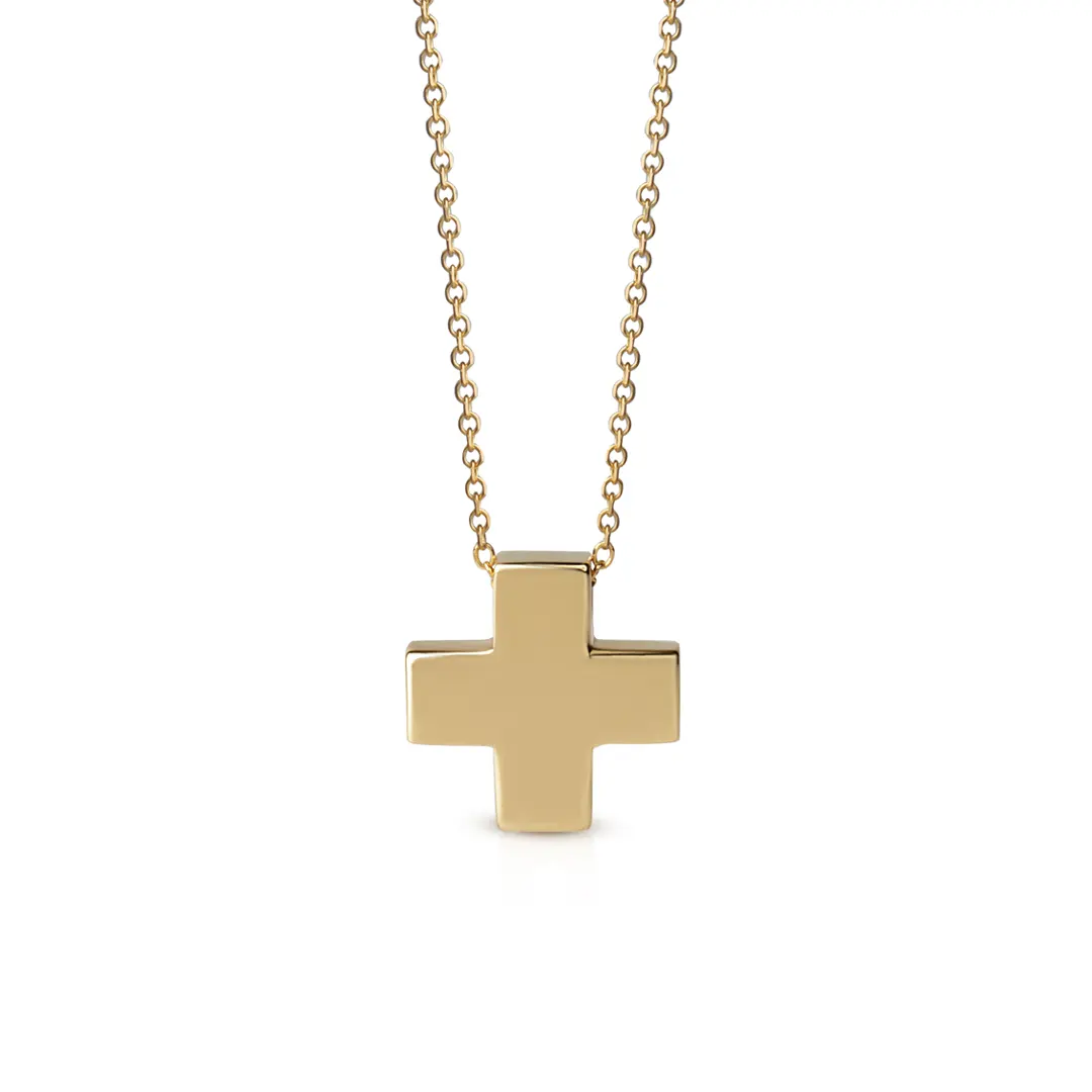 Tiny Squared Gold Cross Pendant