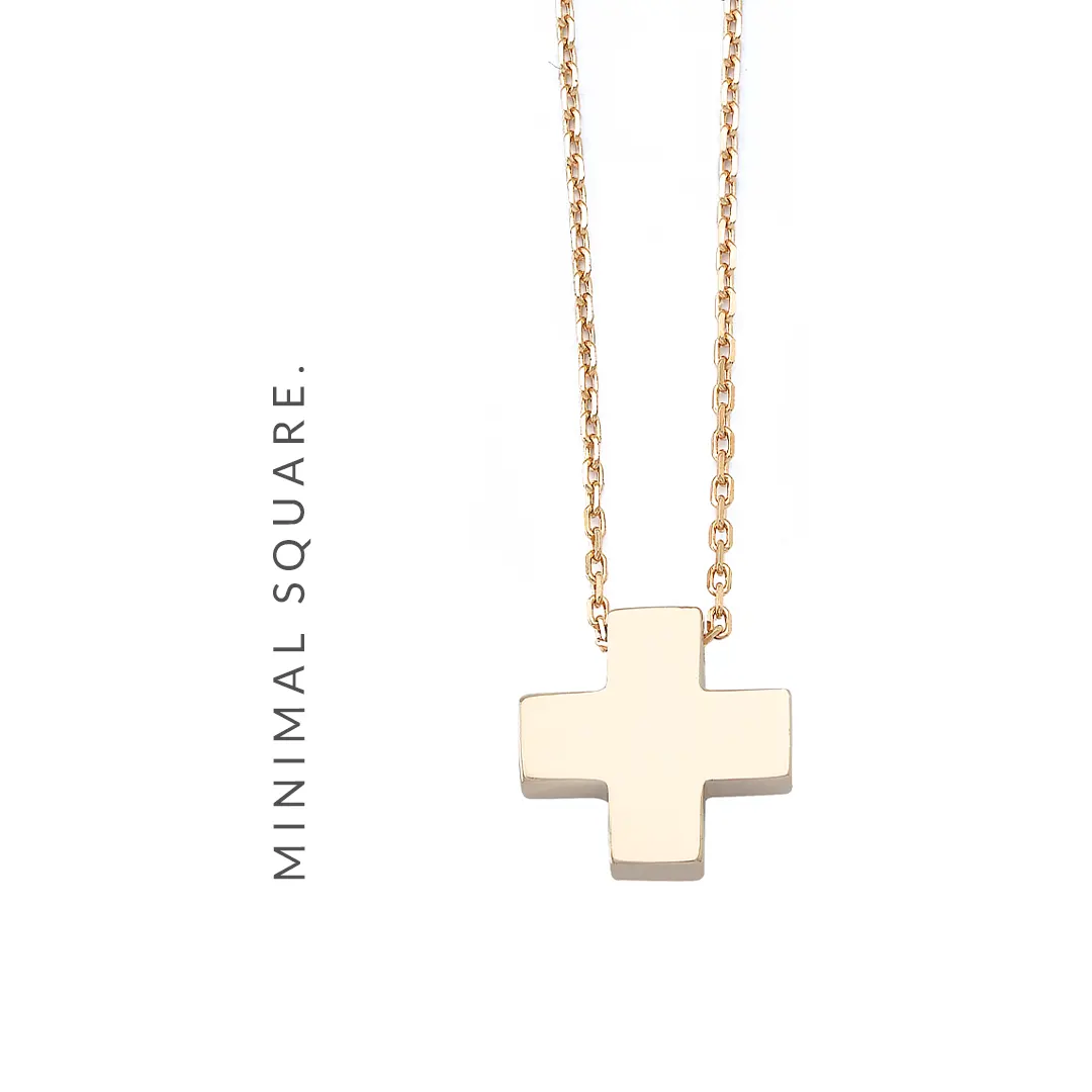 Tiny Squared Gold Cross Pendant - Image 7