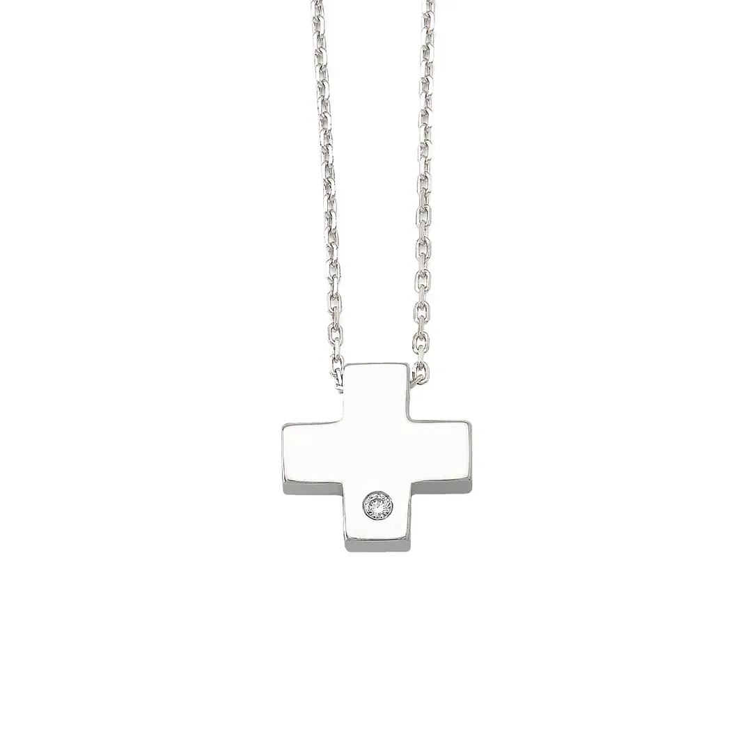 Tiny Squared Gold Cross Pendant with Diamond - Image 3