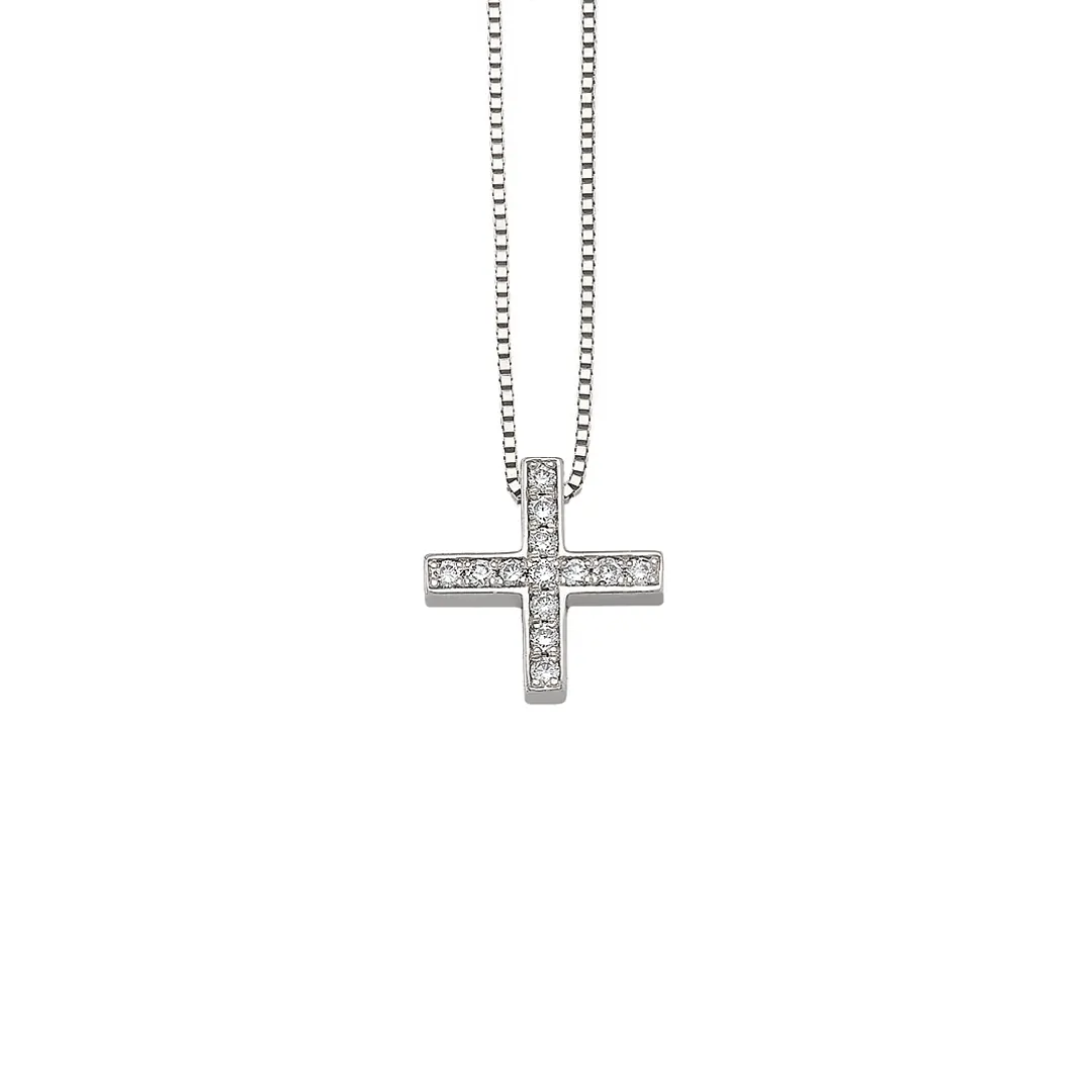 Tiny Thin Squared Diamond Gold Cross Pendant - Image 3